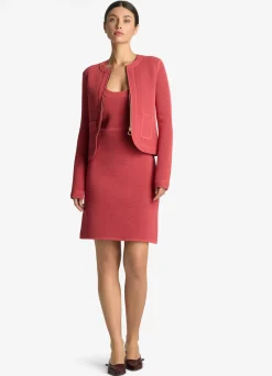 New St. John Bi-Tonal Stretch Knit Jacket Rose/Dark Claret Multi