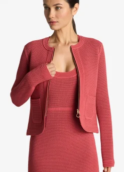 New St. John Bi-Tonal Stretch Knit Jacket Rose/Dark Claret Multi