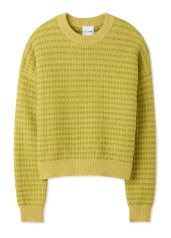 Clearance St. John Bi-Tonal Textured Stretch Knit Sweater Yellow Green/Chartreuse Multi