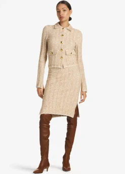 Hot St. John Chevron Slub Knit Jacket Light Gray Multi