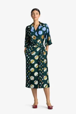Discount St. John Collage Dot Belted Wrap Dress Spruce Multi