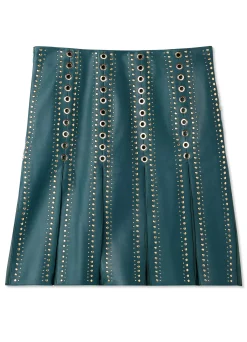Clearance St. John Doubleface Leather Embellished Skirt Prussian Blue