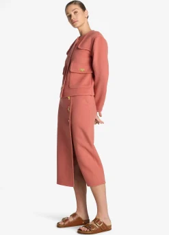 Discount St. John Doubleface Wool and Cashmere Blend Skirt Rouge