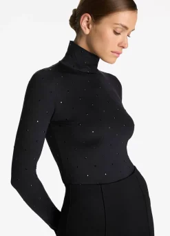 St. John Embellished Nuda Turtleneck Top Black