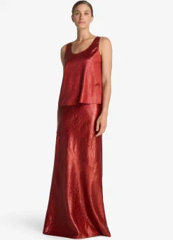Best St. John Embossed Crocodile Satin Skirt Auburn
