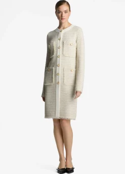 Best St. John Fringe Knit Long Jacket Ecru