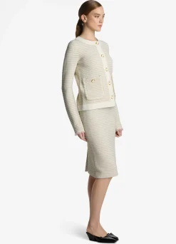 Sale St. John Fringe Knit Short Jacket Ecru