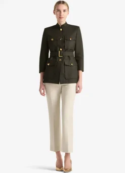 Discount St. John Gabardine Belted Jacket Dark Olive