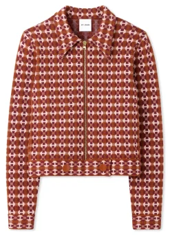 Discount St. John Geo Jacquard Jacket Cranberry/Brick Multi