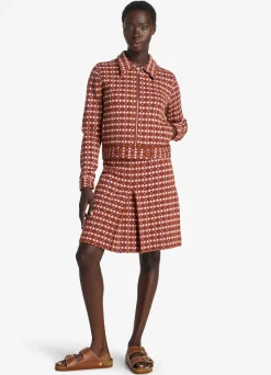 New St. John Geo Jacquard Skirt Cranberry/Brick Multi