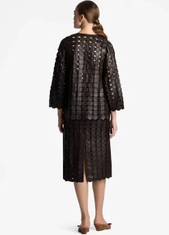 Online St. John Geometric Weave Leather Coat Mocha