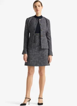 Clearance St. John Graphic Check Tweed Jacket Navy/Moss/Ecru