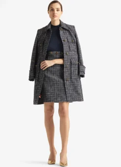 Clearance St. John Graphic Check Tweed Topper Navy/Moss/Ecru