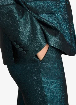 Discount St. John Italian Lightweight Stretch Lurex Pant Dark Teal/Black Multi