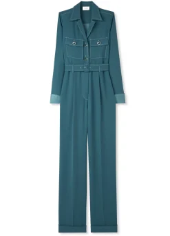 Hot St. John Italian Satin Back Crepe Jumpsuit Prussian Blue