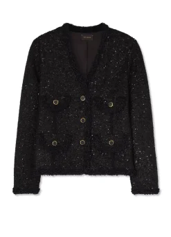 St. John Knitted Stretch Sequin Short Jacket Black