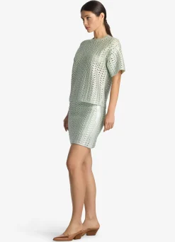 Hot St. John Lacquered Crochet Knit Skirt Pale Lime
