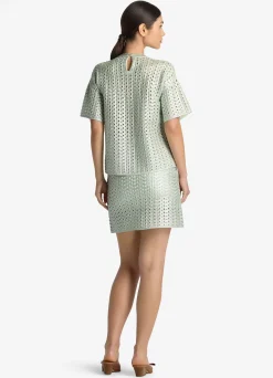 Hot St. John Lacquered Crochet Knit Skirt Pale Lime