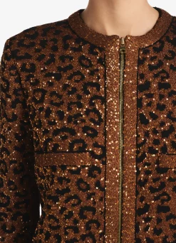 Sale St. John Leopard Sequin Knit Long Jacket Caramel/Copper Multi