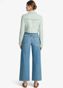 St. John Light Textured Eyelash Tweed Short Jacket Mint/Ecru Multi