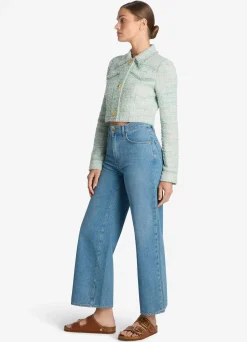 St. John Light Textured Eyelash Tweed Short Jacket Mint/Ecru Multi