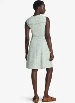 Sale St. John Light Textured Eyelash Tweed Dress Mint/Ecru Multi