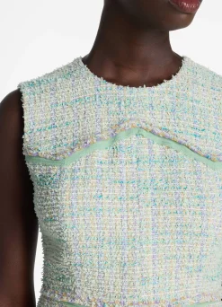 Sale St. John Light Textured Eyelash Tweed Dress Mint/Ecru Multi