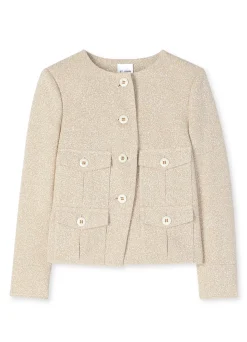 Clearance St. John Lightweight Terry Textured Tweed Jacket Stone/Ecru Multi