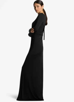 Sale St. John Liquid Jersey Long Sleeve Gown Black