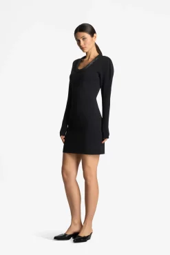 Discount St. John Long Sleeve Stretch Mini Dress Black