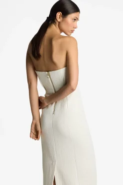 Outlet St. John Mesh Sequin Strapless Dress Ivory