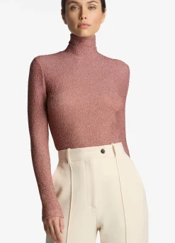 Outlet St. John Metallic Knit Turtleneck Top Macaroon