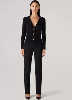 Clearance St. John Michelle Stretch Crepe Suiting Pant With Pockets Black