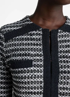 New St. John Mixed Stretch Knit Topper Black/Ivory Multi