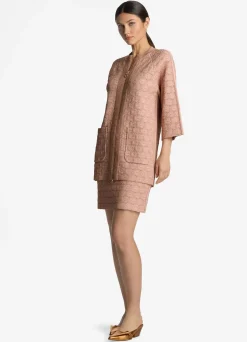 Clearance St. John Pointelle Knit Zip Jacket Light Blossom/Copper Lurex Multi