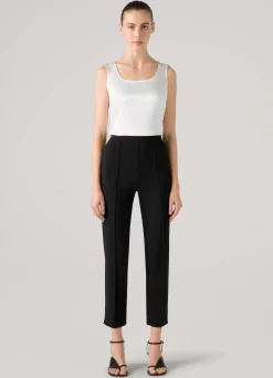 St. John Ponte Cropped Pull-On Pant With Pintuck Caviar