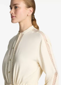 St. John Satin Back Crepe Dress Ecru