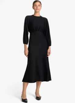 St. John Satin Back Crepe Long Sleeve Dress Black