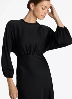 St. John Satin Back Crepe Long Sleeve Dress Black