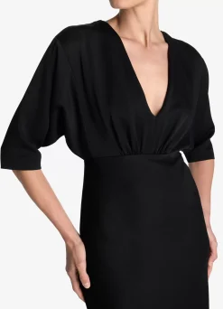 Sale St. John Satin Back Crepe V-Neck Gown Black