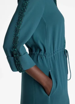 New St. John Satin Back Crepe Zip Front Dress Prussian Blue