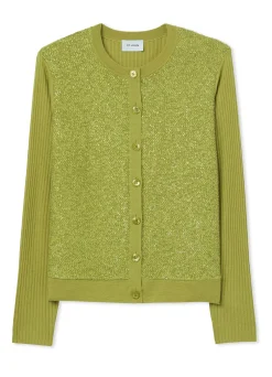Best St. John Sequin and Rib Knit Cardigan Chartreuse
