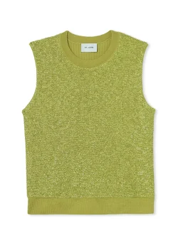 Outlet St. John Sequin and Rib Knit Shell Chartreuse