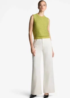 Outlet St. John Sequin and Rib Knit Shell Chartreuse