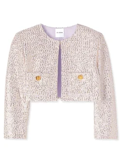 Discount St. John Sequin Knit 3/4 Sleeve Jacket Pale/Lilac/Gold