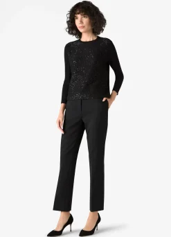 Outlet St. John Sequin Knit 3/4 Sleeve Sweater Black