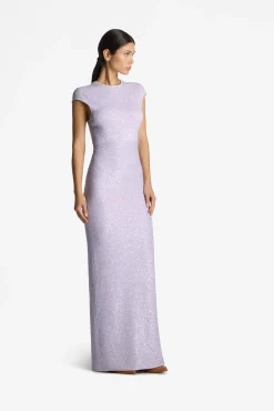 Sale St. John Sequin Knit Cap Sleeve Gown Sunflower