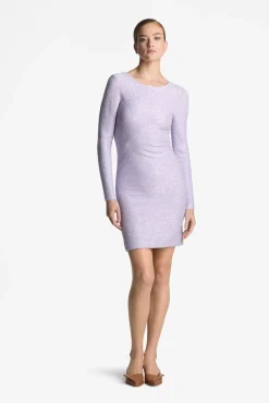 Clearance St. John Sequin Knit Long Sleeve Dress Dusty Lavender