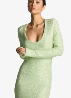 Discount St. John Sequin Knit V-Neck Dress Spruce