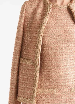 St. John Sequin Plaid Knit Jacket Coral Multi